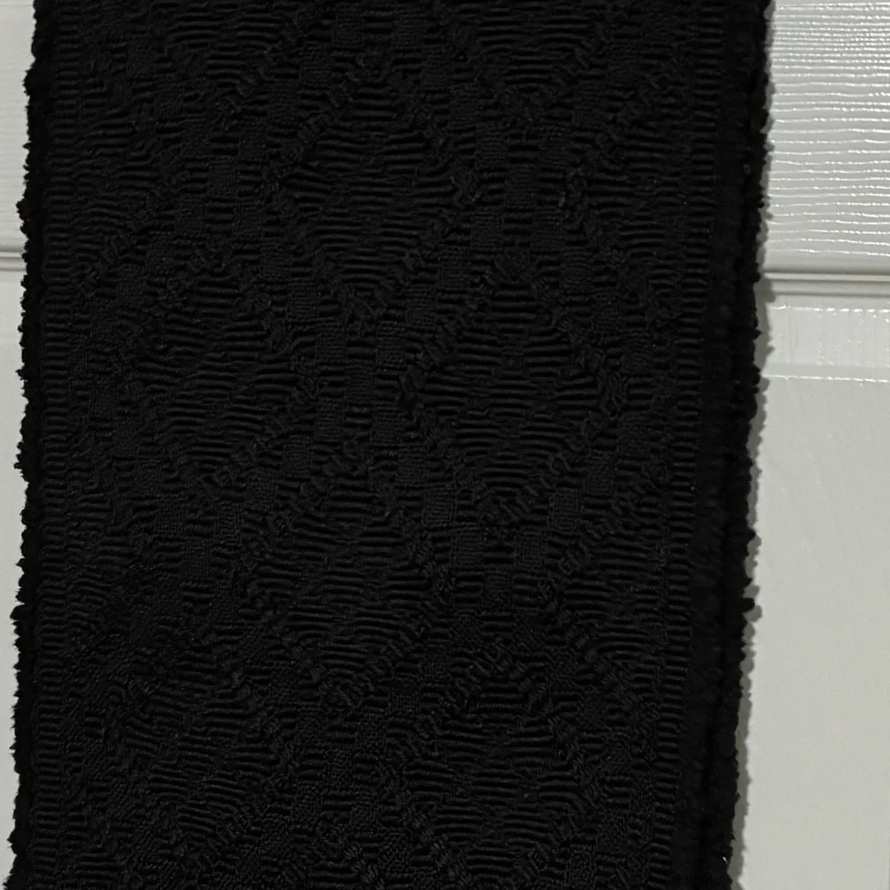Vintage reversible, jacquard woven table throw 12” x 37” Stark black